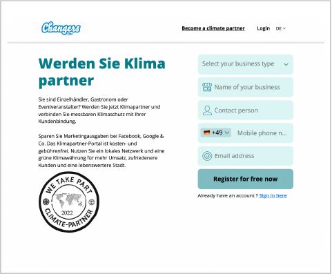 Climate Partner registers an account