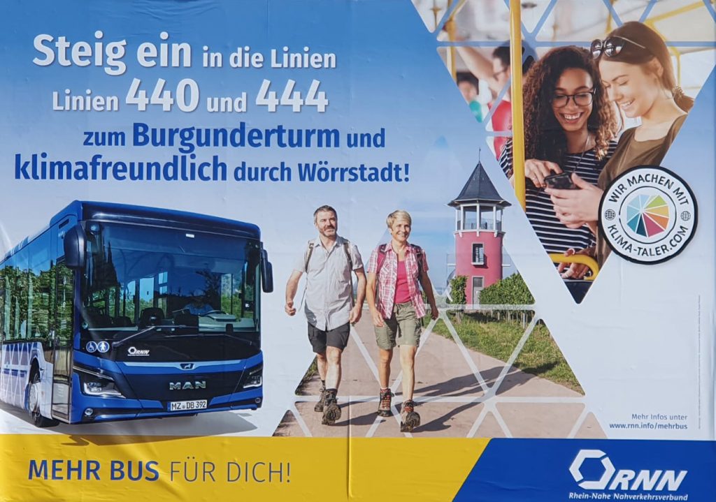 Plakat des RNN Rhein Nahe Nahverkehrsverbund für die Klima-Taler Teilnahme