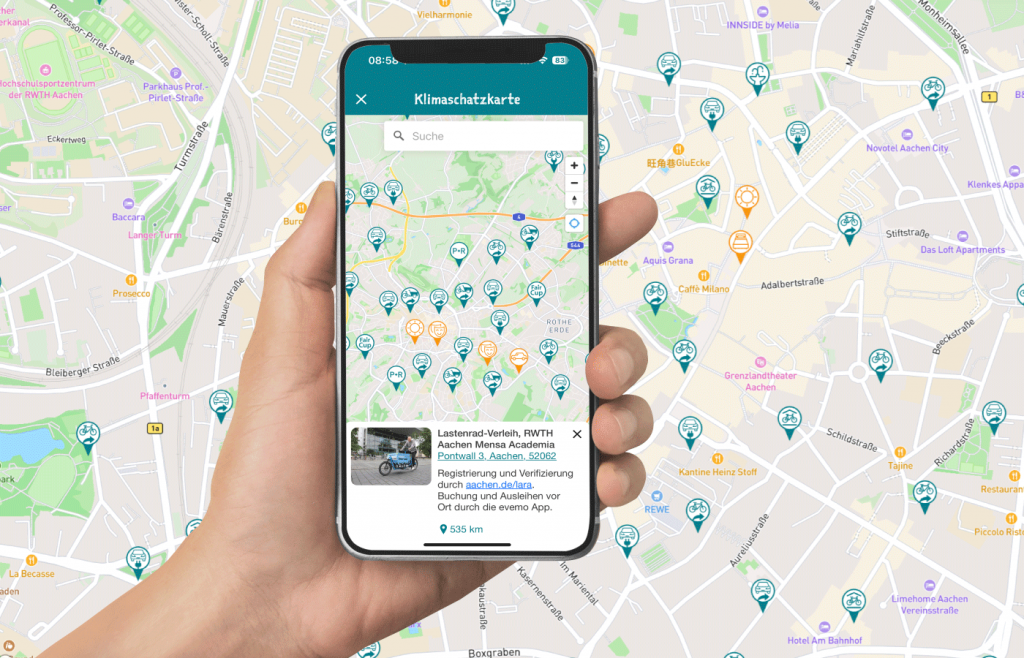 Klimaschatzkarte in der App und integriert in die städtische Website