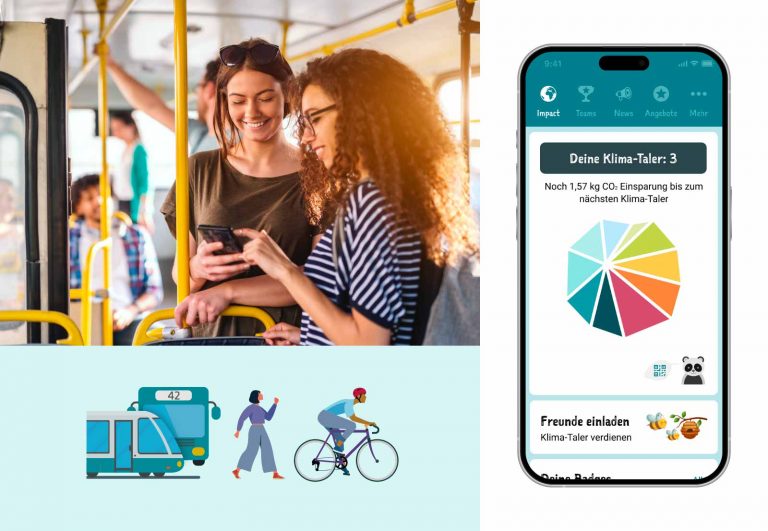 Zwei Frauen im Bus schauen auf Handy