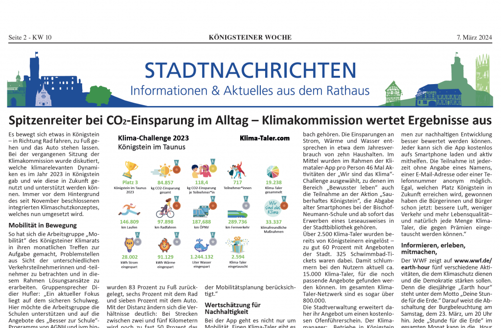 Artikel in den Medien zeigt die höhe der Bürgerbeteiligung in Königstein im Taunus